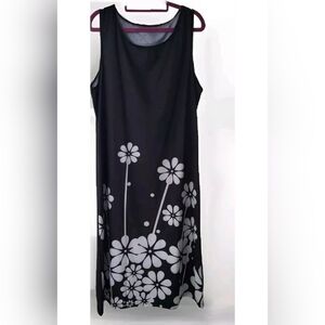 Black Sleeveless Dress with White Floral Design